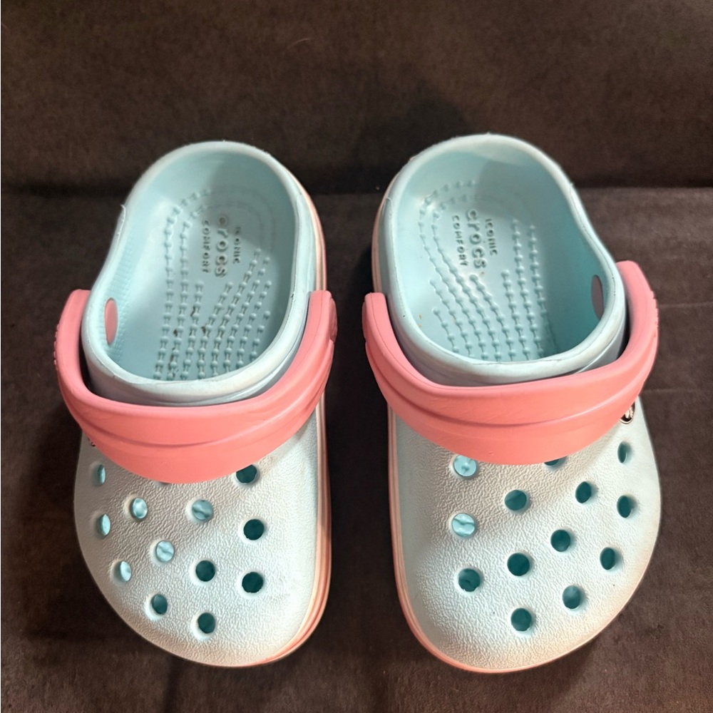 Kids Light Blue and Pink Crocs